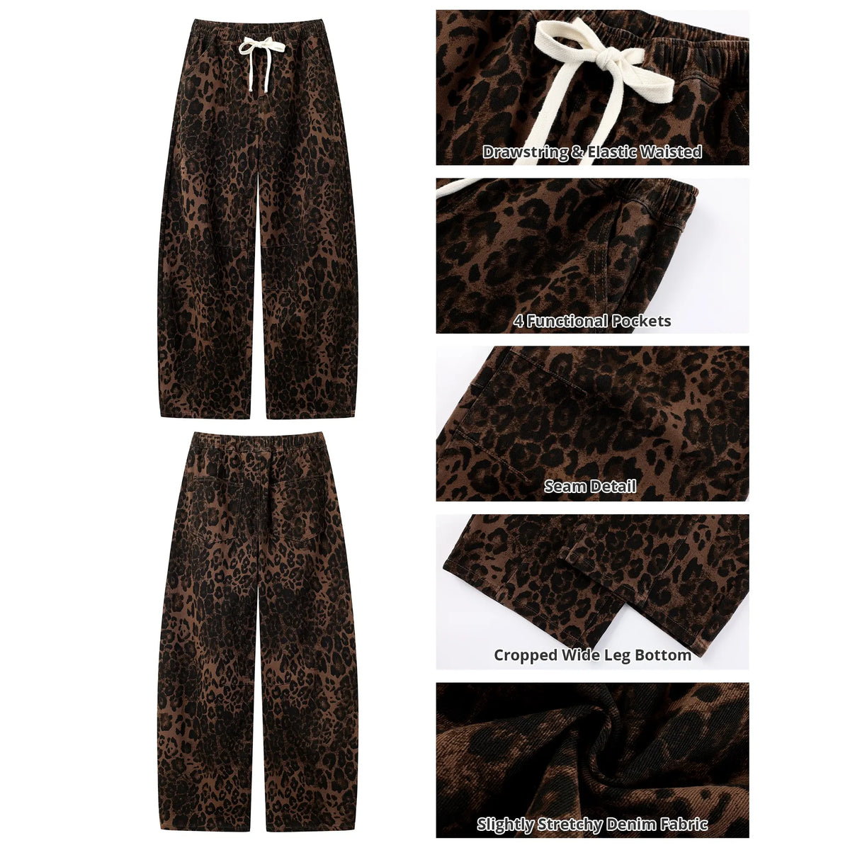Leopard Barrel Jeans for Women, High Waisted