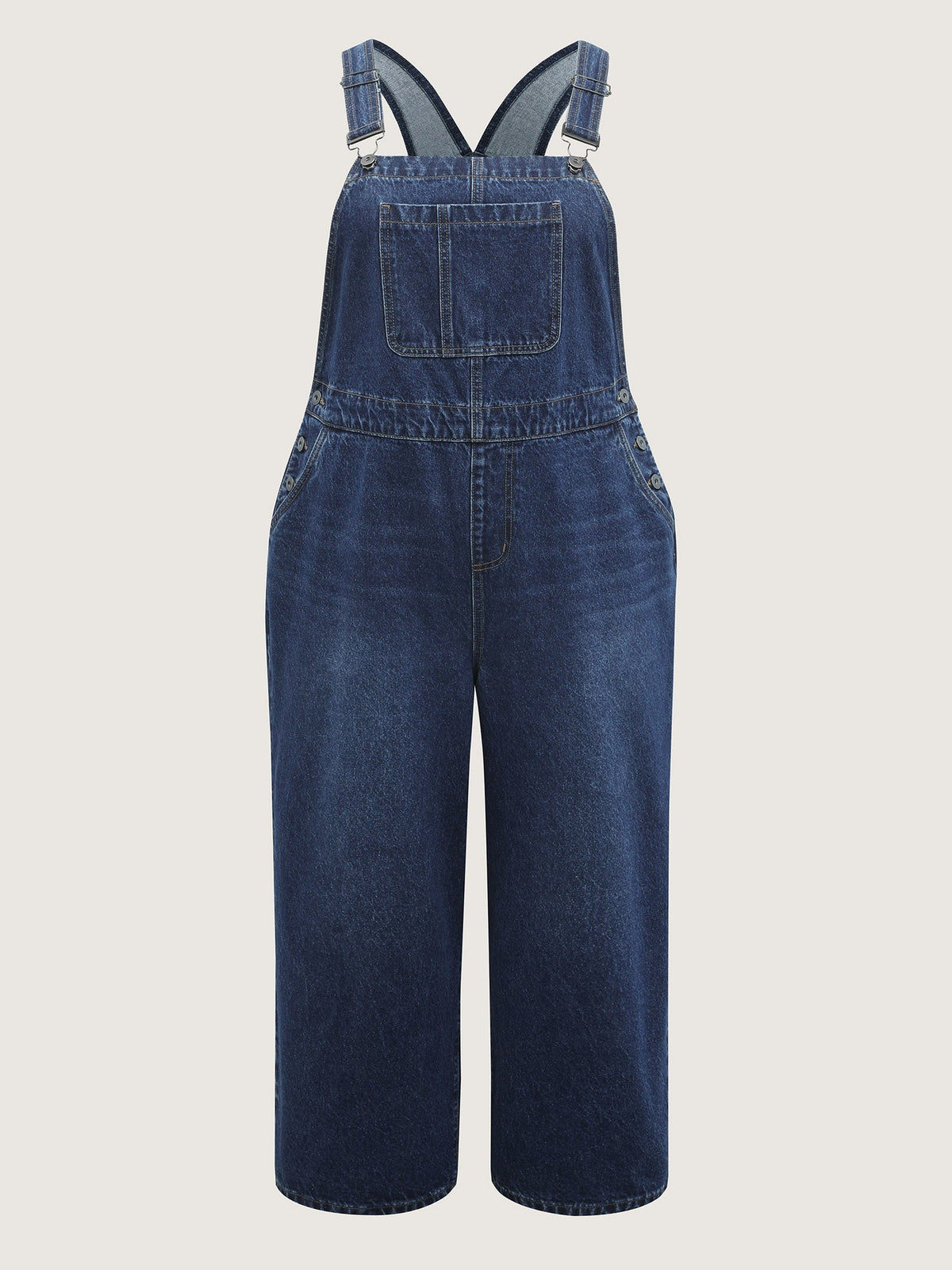 🍟Cotton Relaxed-Fit Side Button Overall Denim Jumpsuit