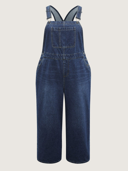 🍟Cotton Relaxed-Fit Side Button Overall Denim Jumpsuit