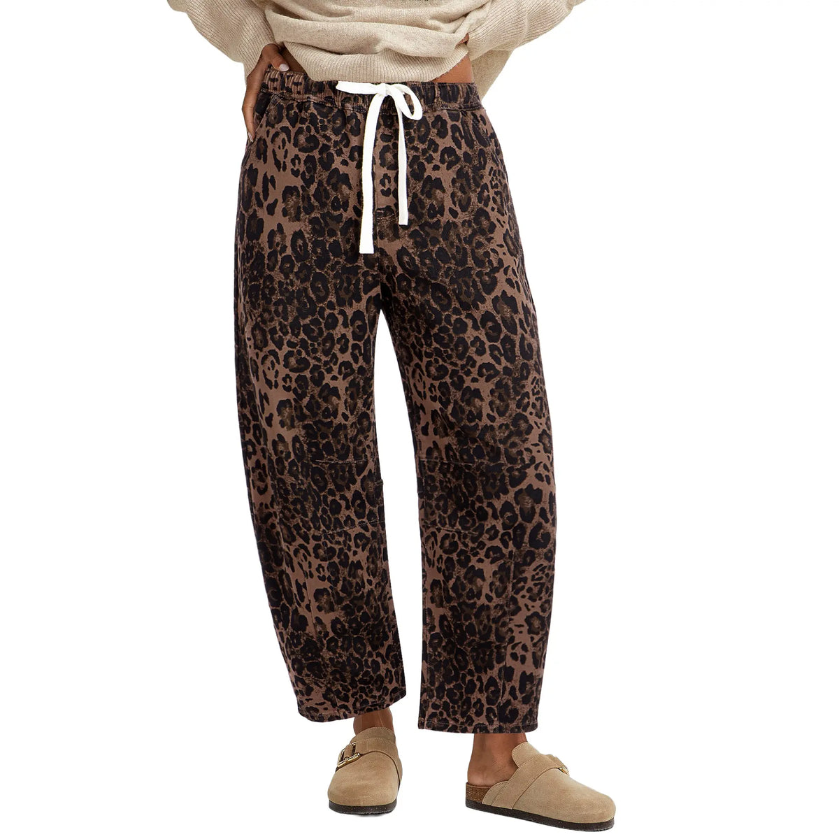 Leopard Barrel Jeans for Women, High Waisted