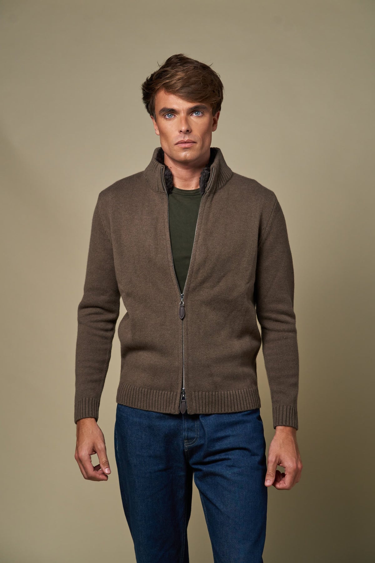 👻Genuine Fur Collar Cardigan | Tobacco