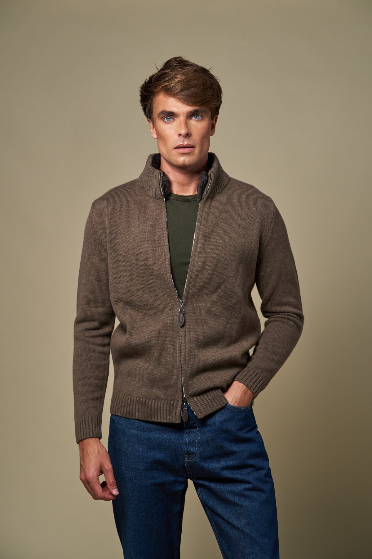 👻Genuine Fur Collar Cardigan | Tobacco