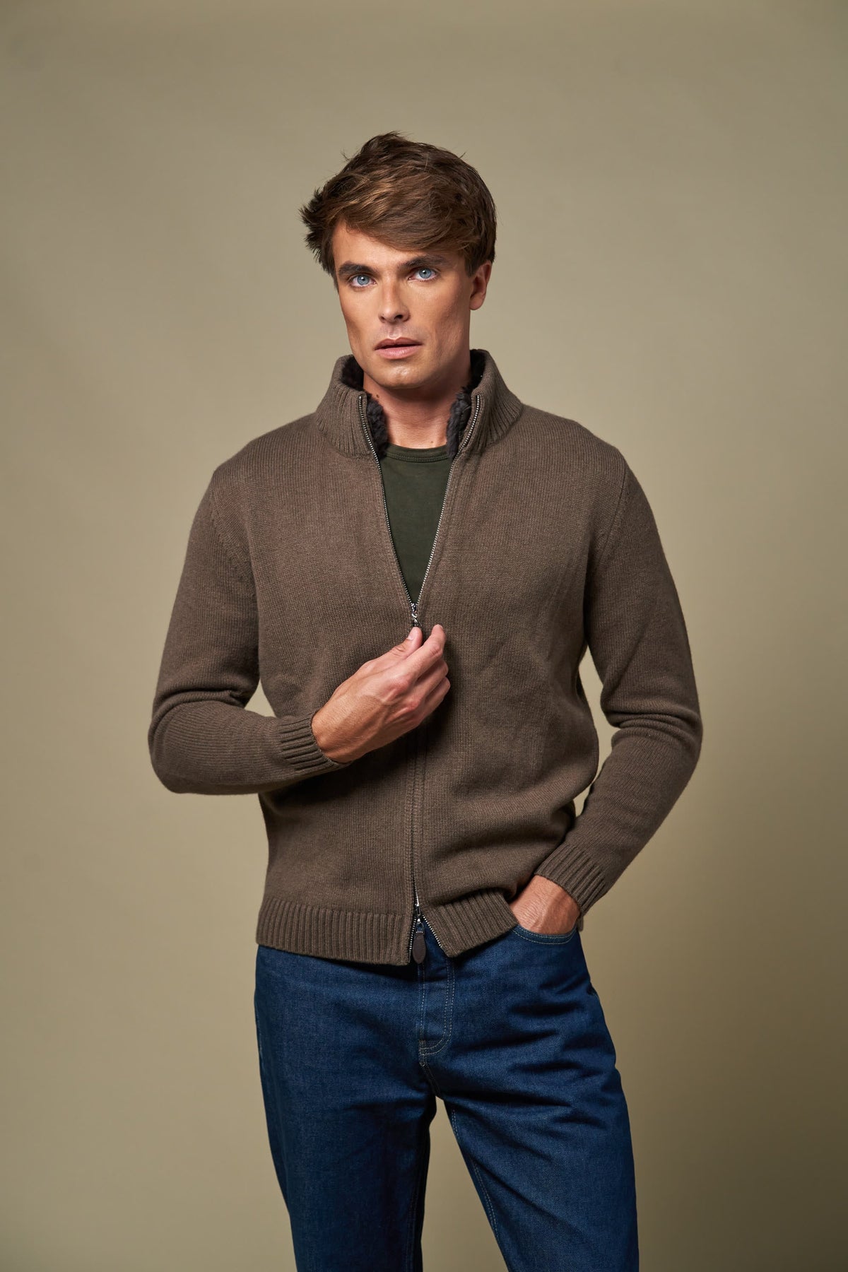 👻Genuine Fur Collar Cardigan | Tobacco