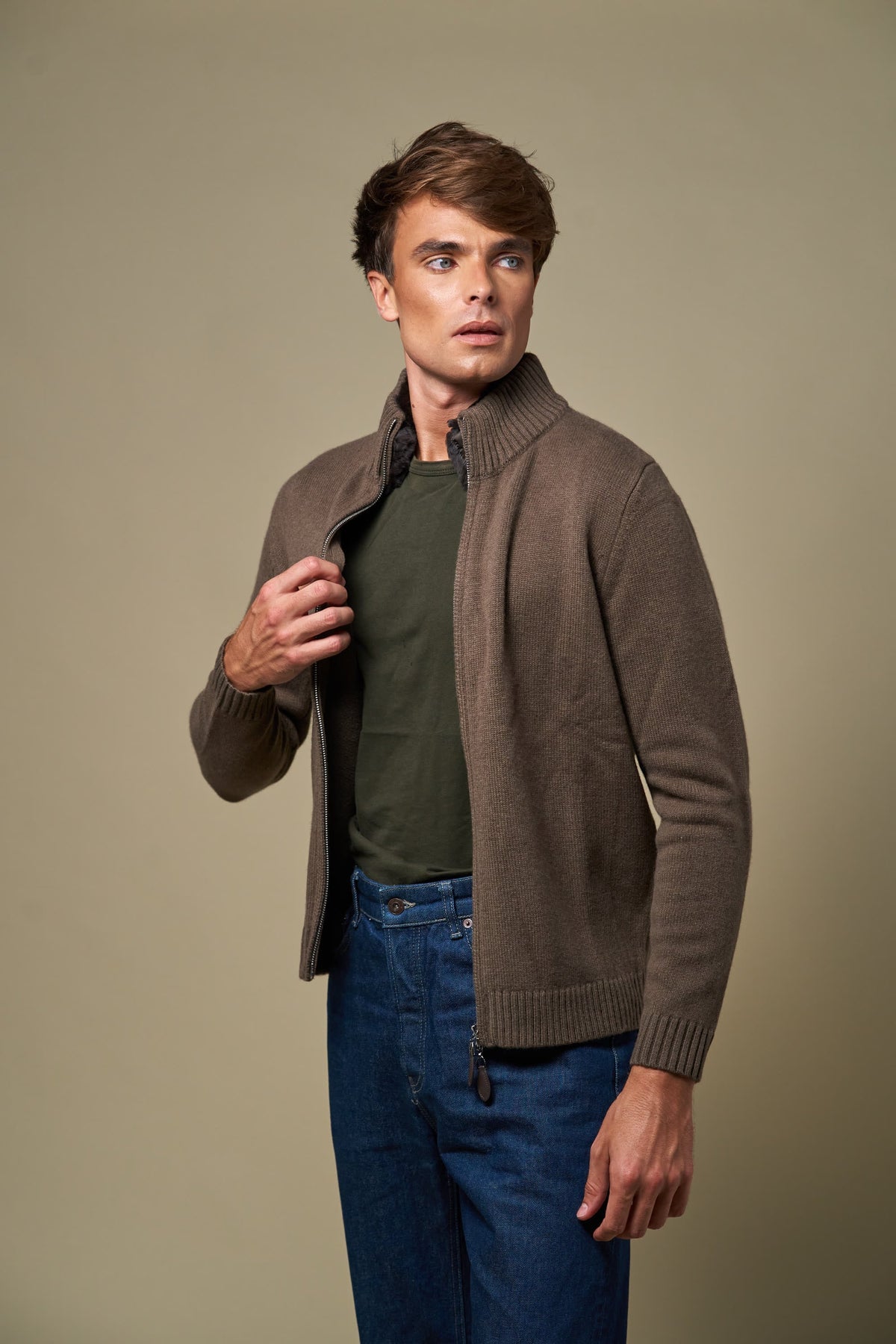 👻Genuine Fur Collar Cardigan | Tobacco