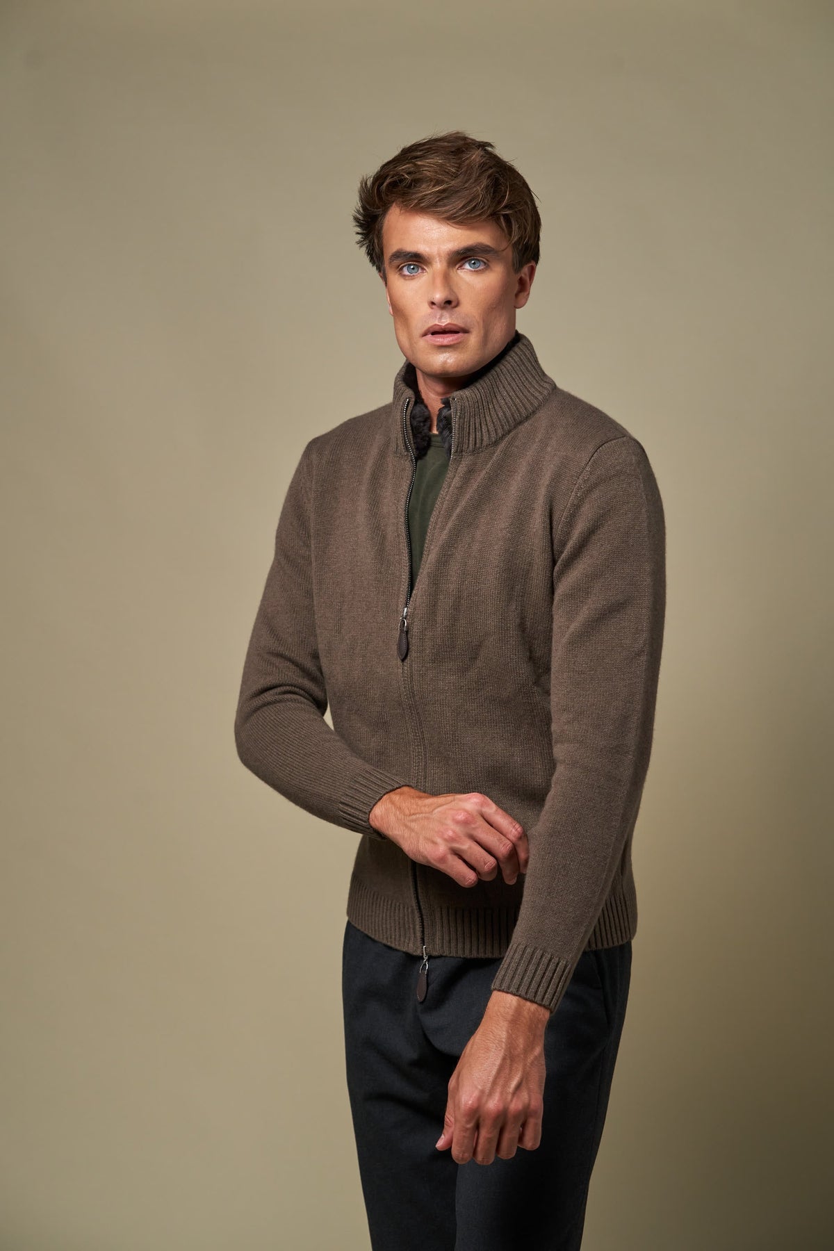 👻Genuine Fur Collar Cardigan | Tobacco
