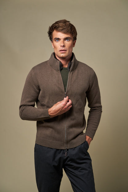 👻Genuine Fur Collar Cardigan | Tobacco