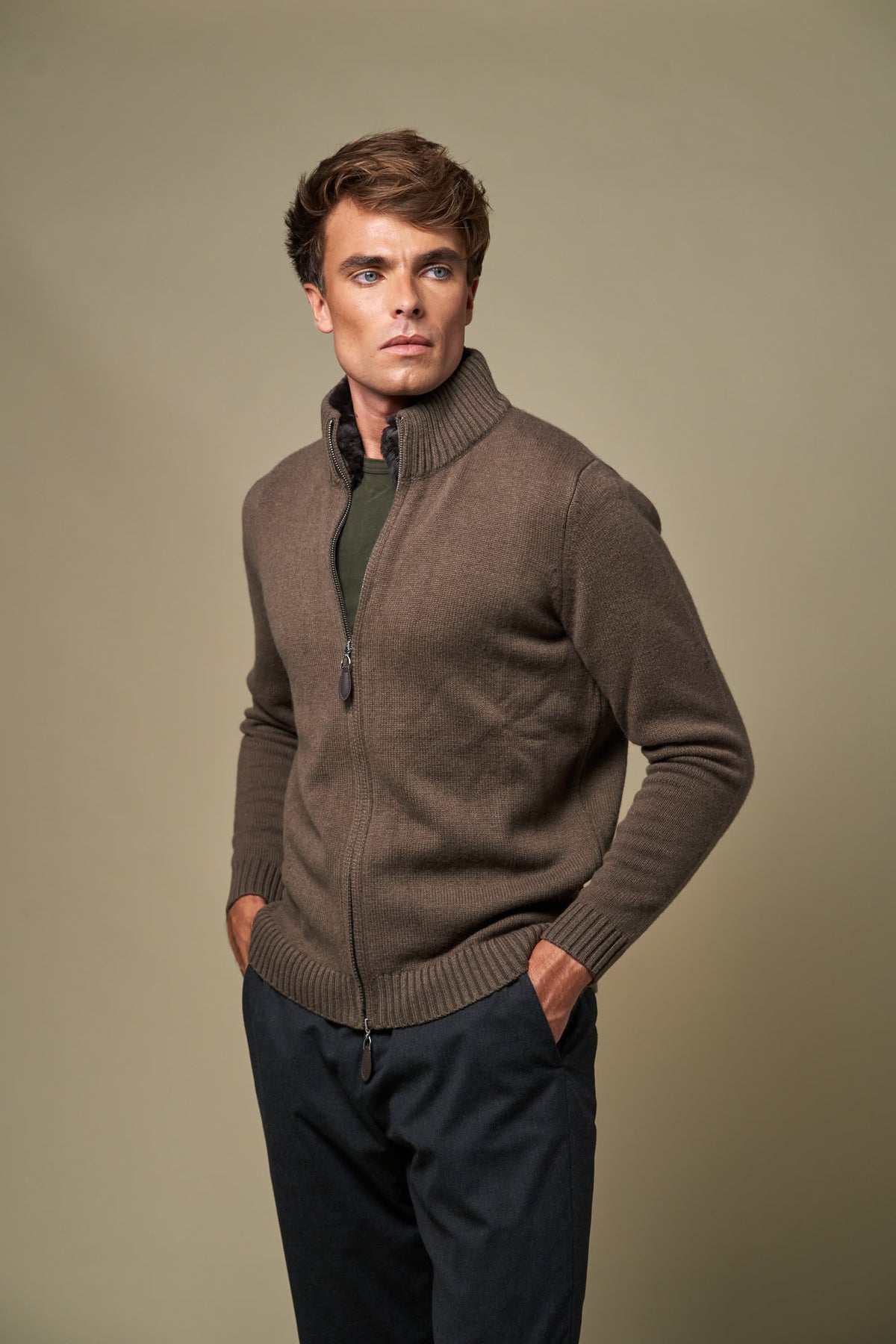 👻Genuine Fur Collar Cardigan | Tobacco