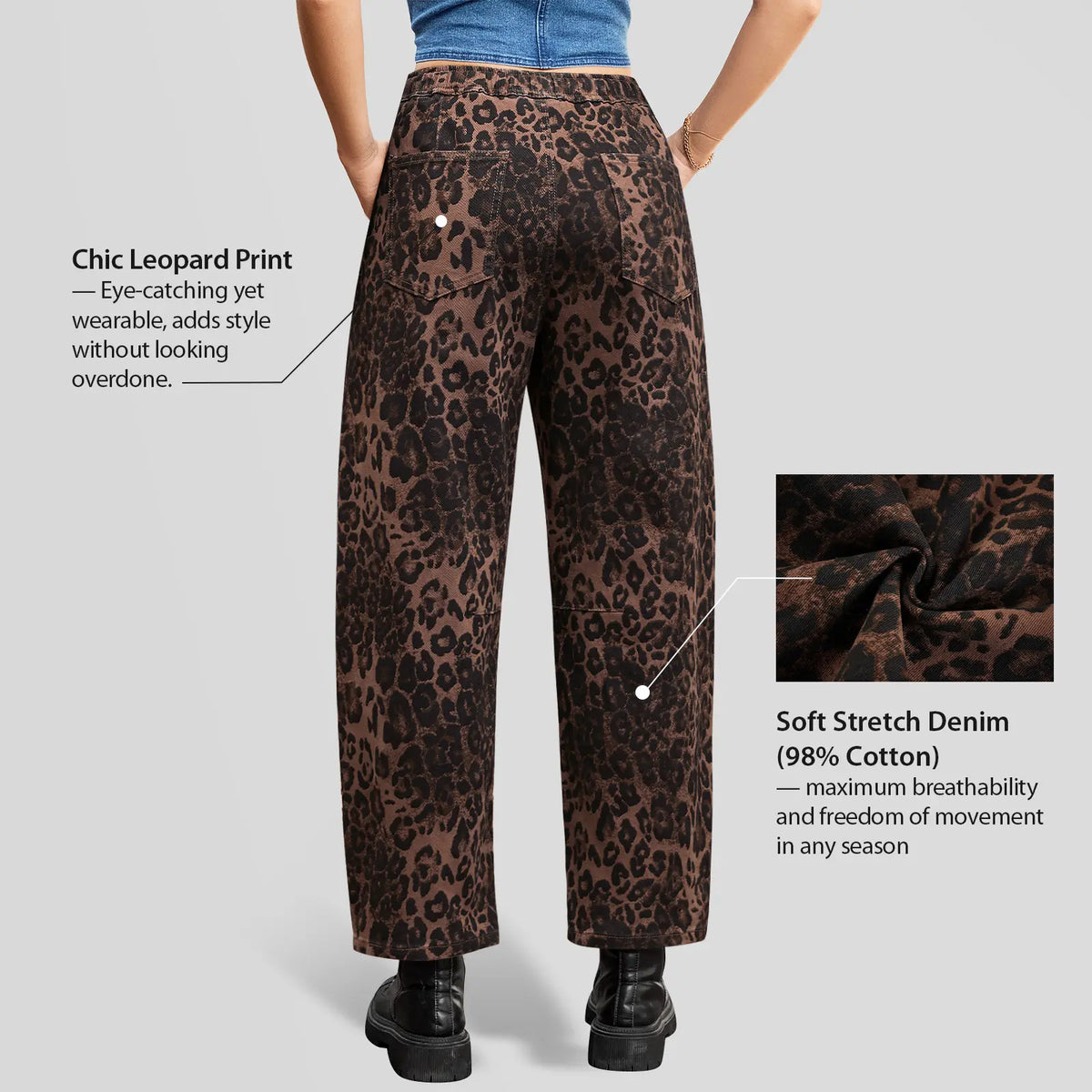 Leopard Barrel Jeans for Women, High Waisted