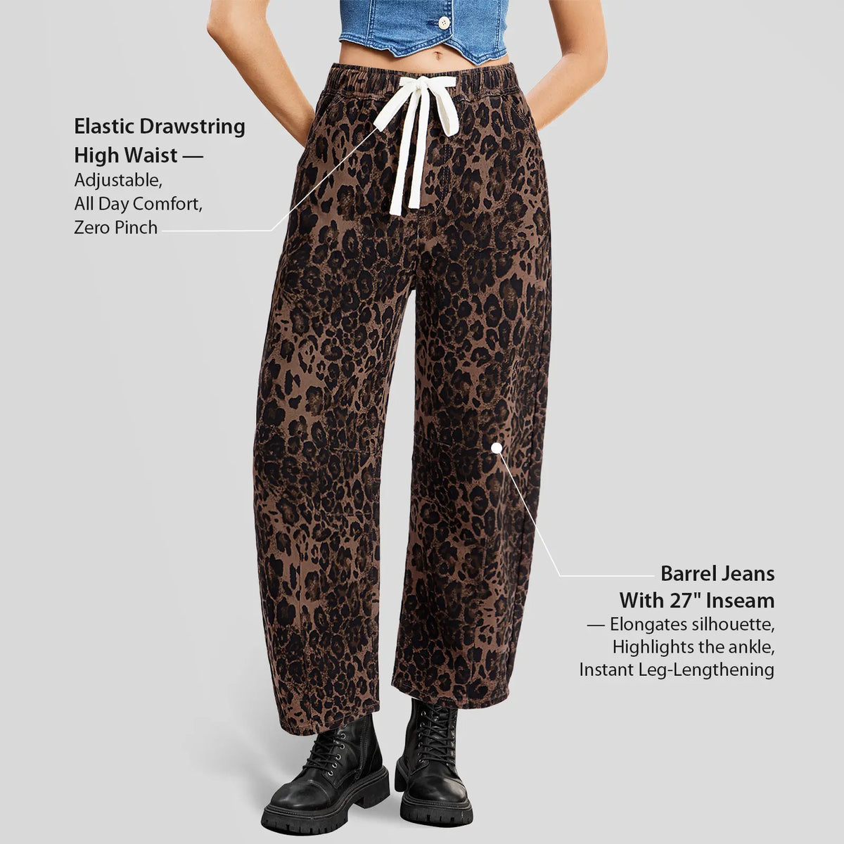 Leopard Barrel Jeans for Women, High Waisted