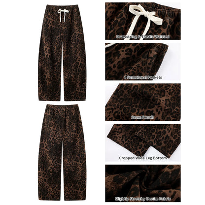 Leopard Barrel Jeans for Women, High Waisted