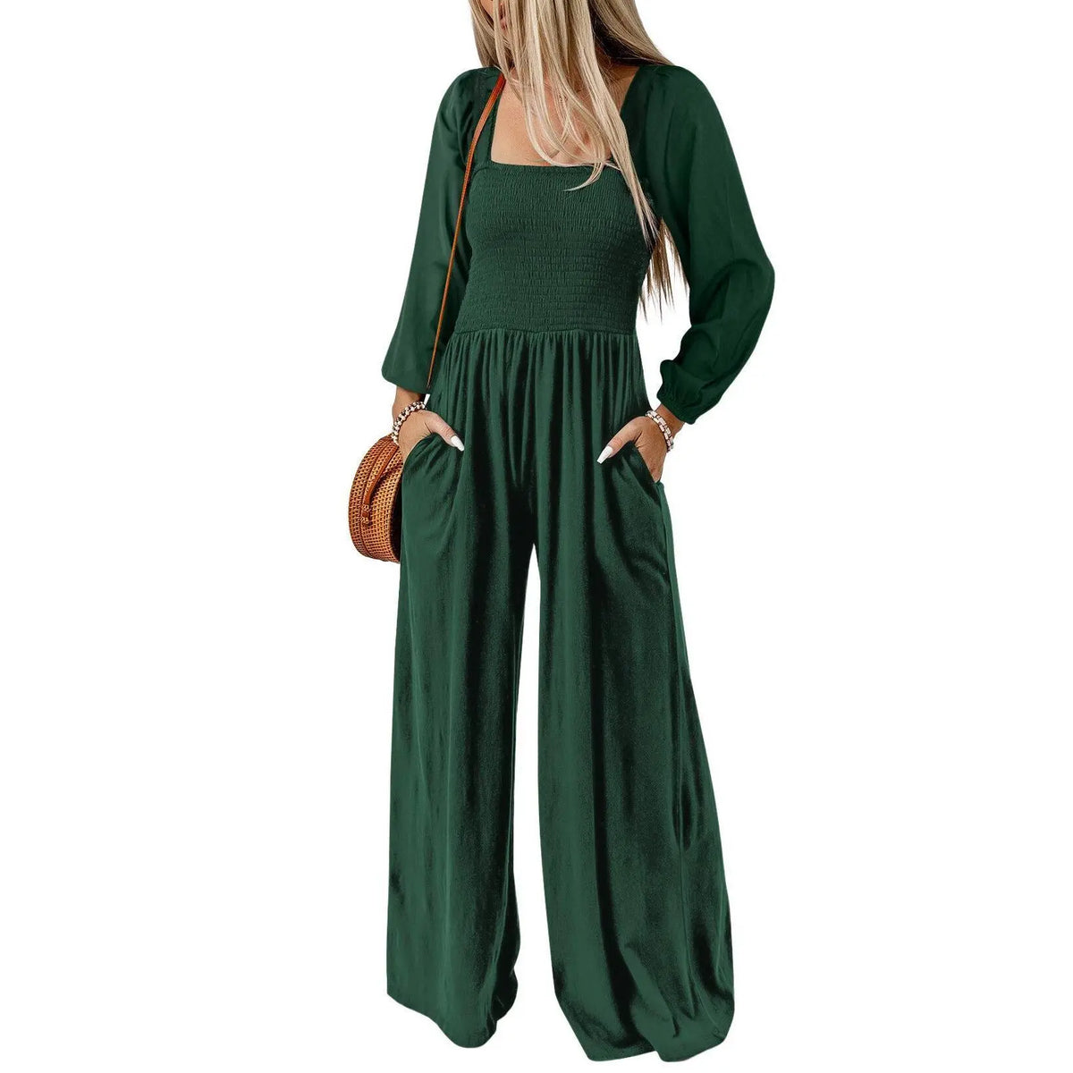 Women's Casual Loose Overalls Jumpsuits in Dusk Blue & Vineyard Green