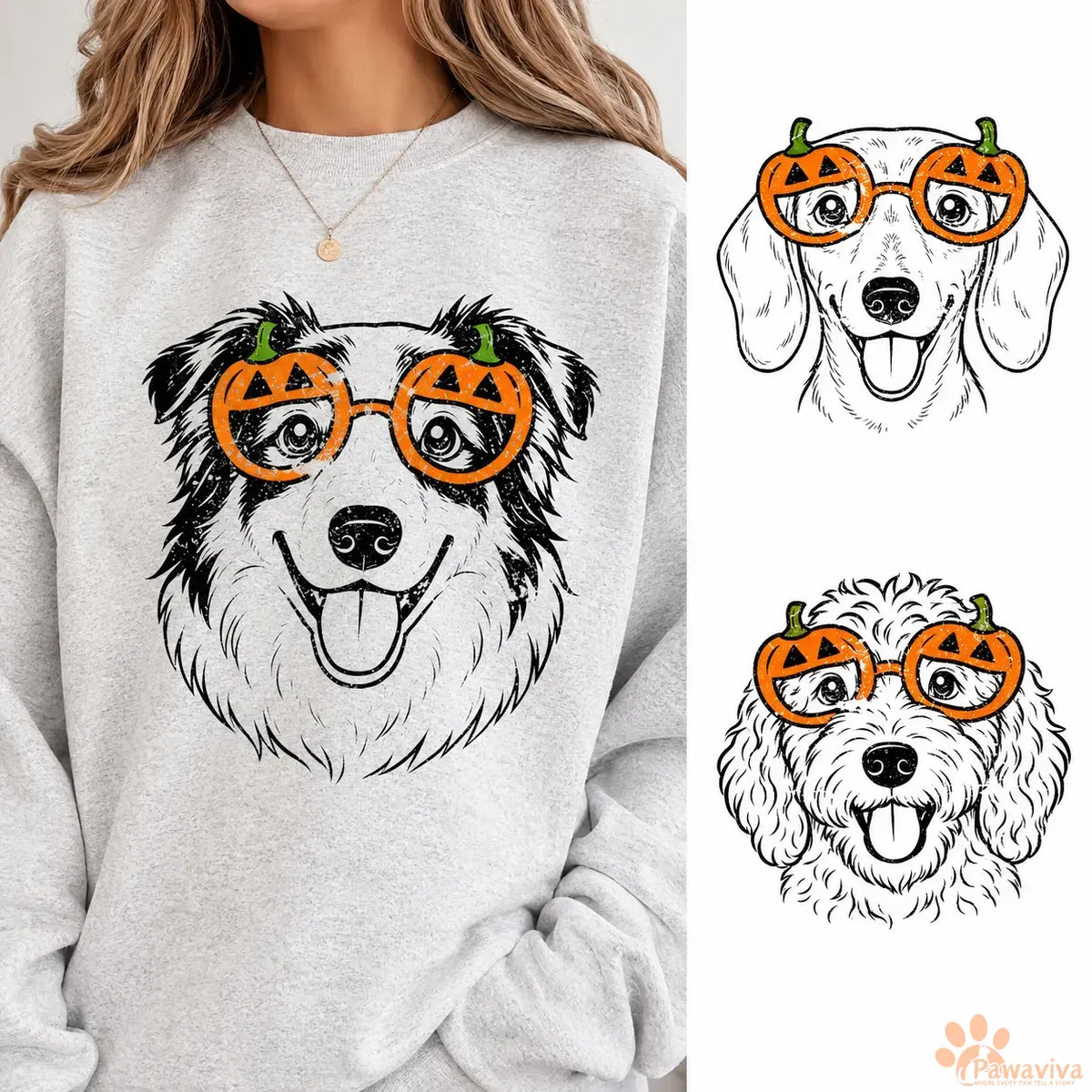 🍟Custom Pet Breed Halloween Sweatshirt Personalized Pumpkin Glasses Crewneck for Pet Lovers