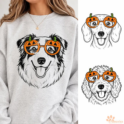 🍟Custom Pet Breed Halloween Sweatshirt Personalized Pumpkin Glasses Crewneck for Pet Lovers
