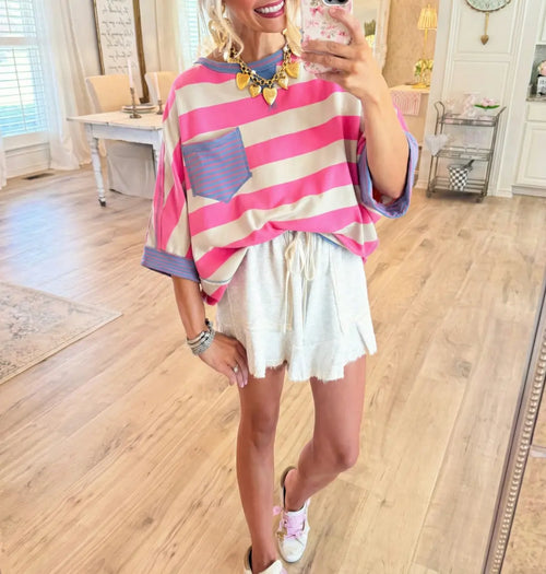 🍟Women's Cotton Striped Oversize Pocket Top