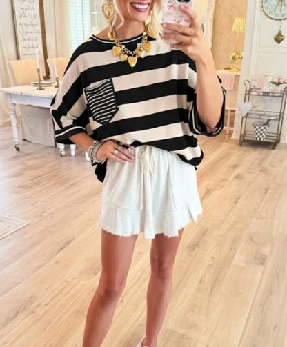 🍟Women's Cotton Striped Oversize Pocket Top
