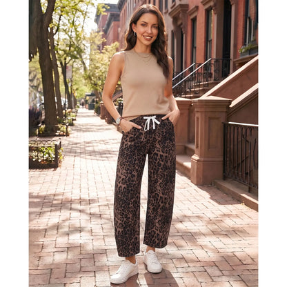 Leopard Barrel Jeans for Women, High Waisted