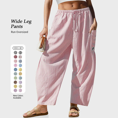 Fiskold Womens Wide Leg Gingham Plaid Pants