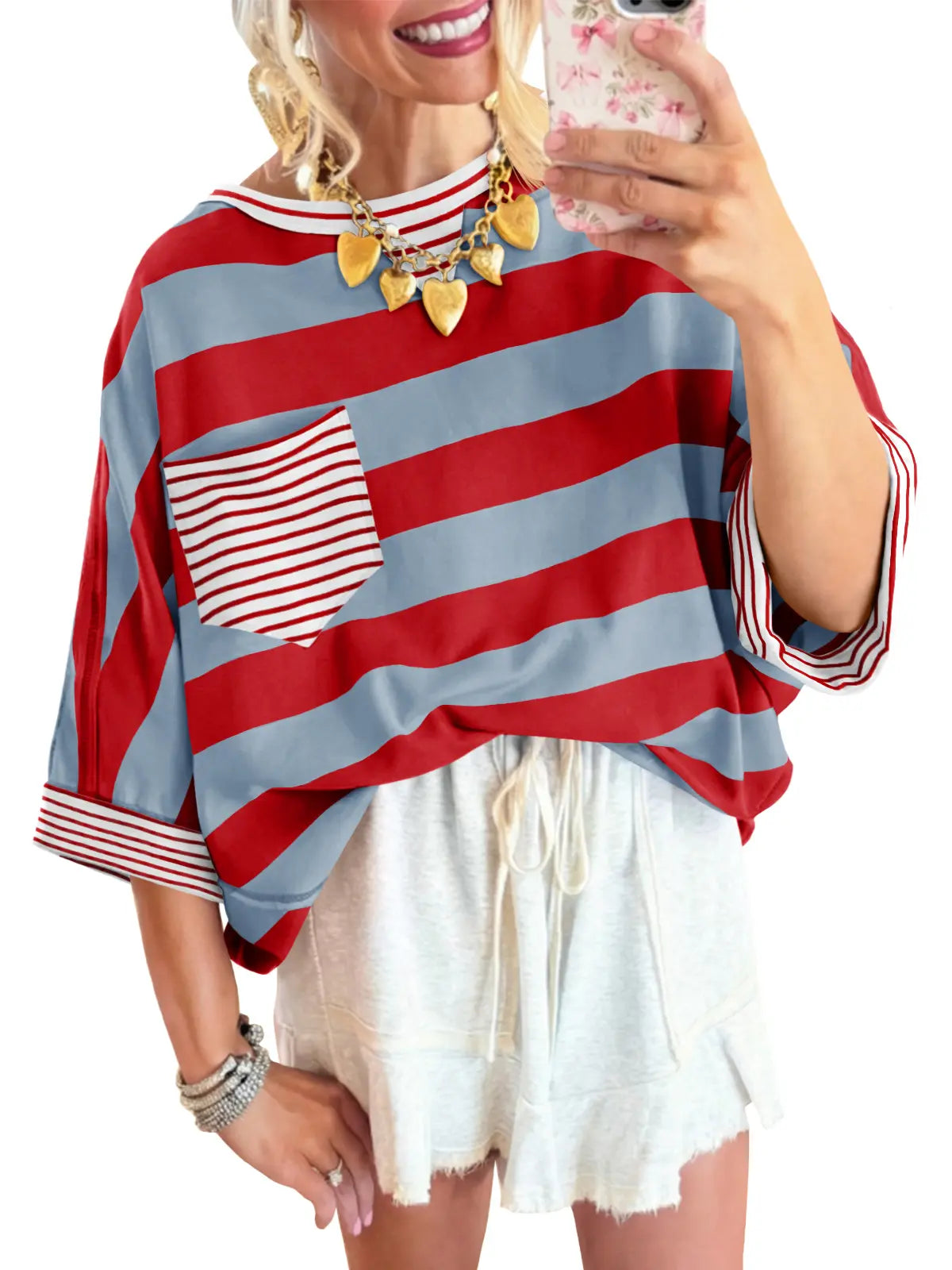 🍟Women's Cotton Striped Oversize Pocket Top
