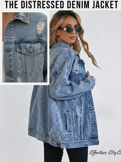 🍟Distressed Denim Jacket for Women, Blue