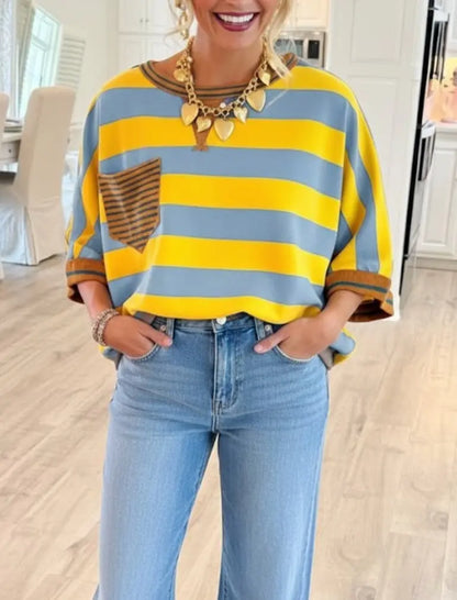 🍟Women's Cotton Striped Oversize Pocket Top