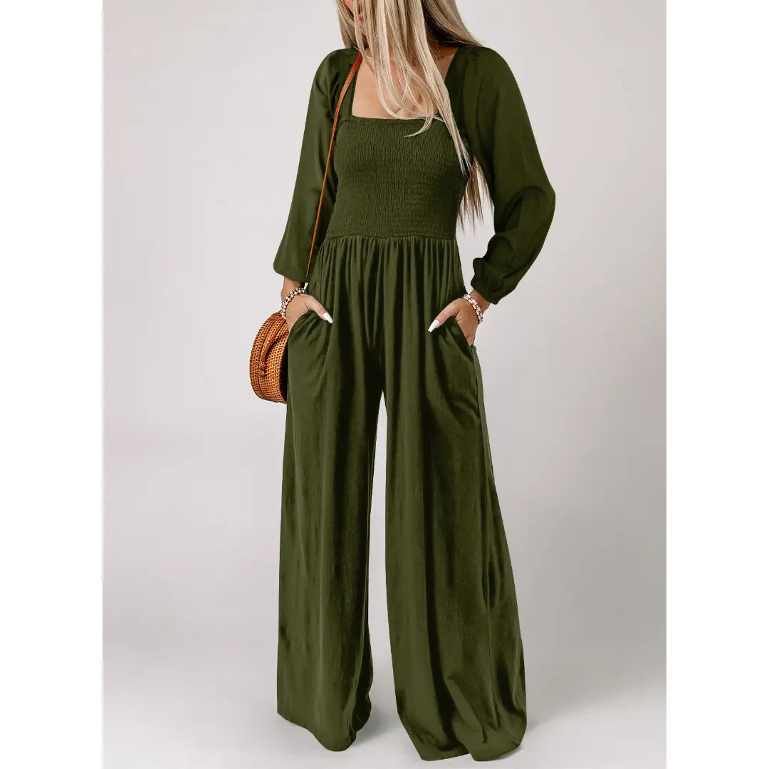 Women's Casual Loose Overalls Jumpsuits in Dusk Blue & Vineyard Green