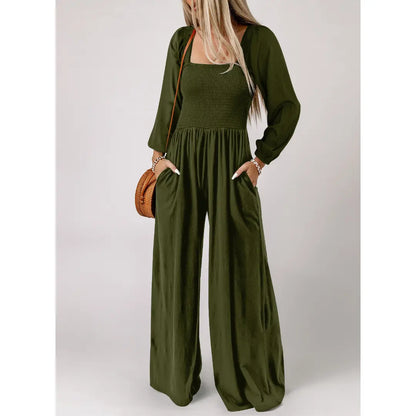 Women's Casual Loose Overalls Jumpsuits in Dusk Blue & Vineyard Green