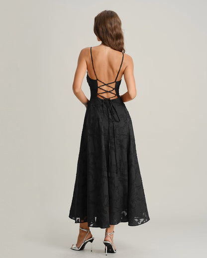 😀Black Jacquard Slip Maxi Dress