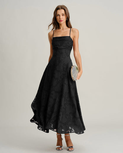 😀Black Jacquard Slip Maxi Dress
